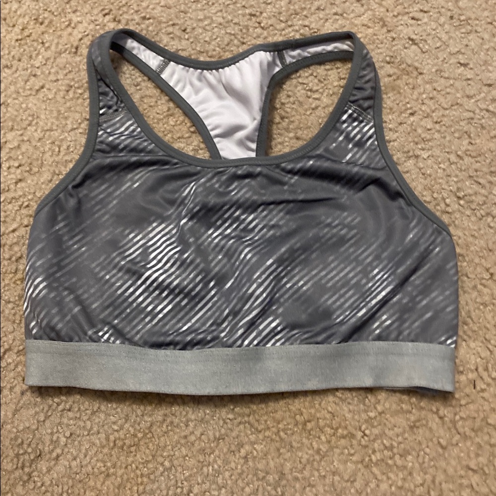 Gray & white sports bra